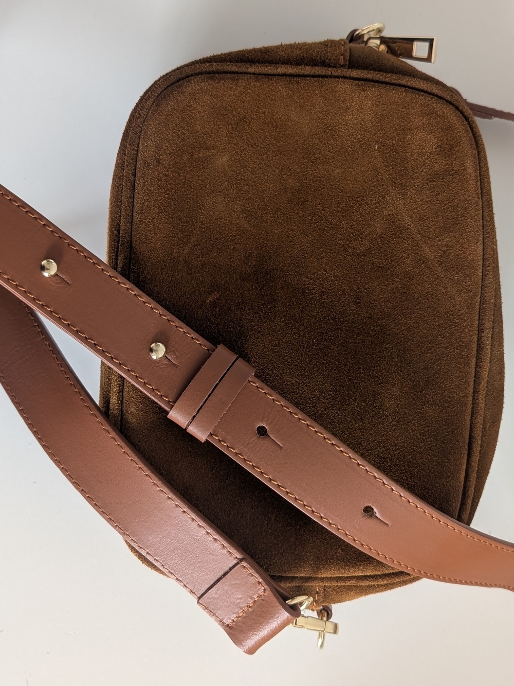 Simons Cognac Suede Crossbody Bag with Adjustable Leather Strap
